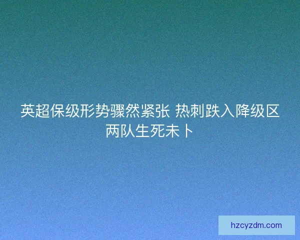 英超保级形势骤然紧张 热刺跌入降级区两队生死未卜